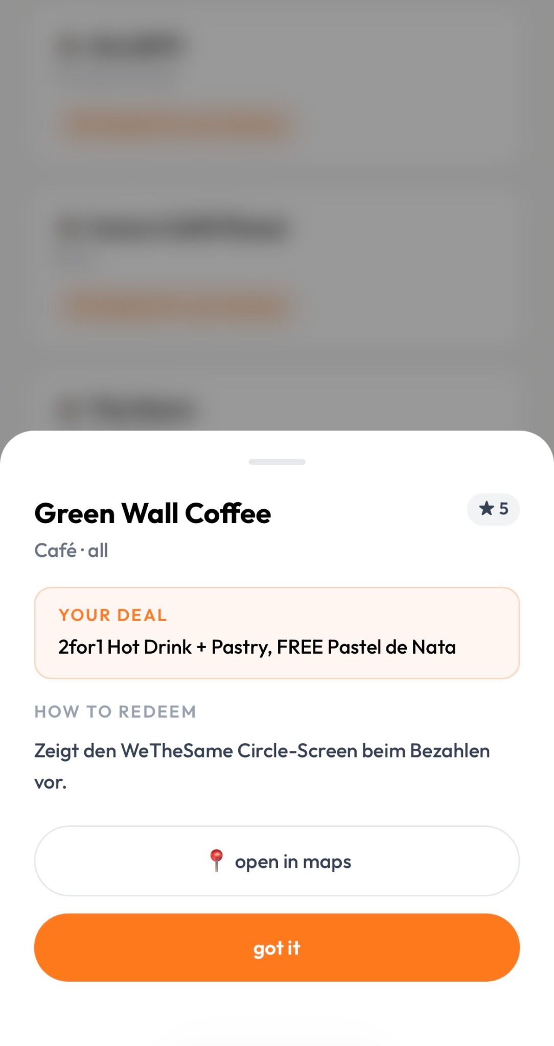 WeTheSame partner venue deal with a maps button